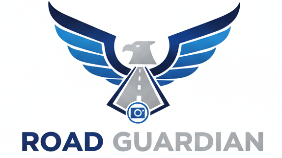 Logo of Road Guardian with wings and a road design on a white background